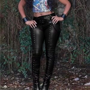 Studded Faux Leather Skinny Pants - Black